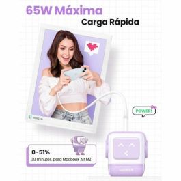 UGREEN Uno RG Cargador Rápido GaN 65W de 3 Puertos para Portátil y Teléfono, Interior, Rosa/Púrpura