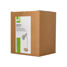 Q-connect Lampara Escritorio Orion Metalica con Detalles Madera Brazo Flexible Color Blanco Oficina 145x330x145 mm