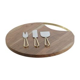 DKD Home Decor Tabla Cortar Natural Dorado Acacia Inox 35.5 x 1.5 x 35.5 cm Set de 4