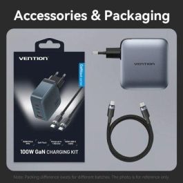 Vention TZ-FETH0-EU Cargador de Pared GaN 100W con 3xUSB Tipo-C y 1xUSB para carga rápida