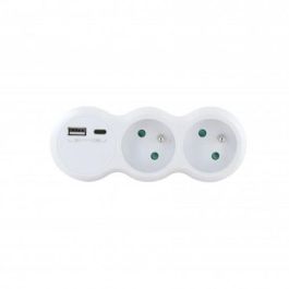 Chacon 47002 Lote 2 Dominó 2x16A con USB-A + USB-C Blanco Estándar Francés