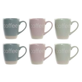 DKD Home Decor Mug Pasteles lianfeng Rosa Verde Gres Set de 6 piezas Apto microondas y lavavajillas