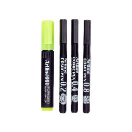 Rotulador Artline Comic Pen Calibrado Micrometrico Negro Bolsa De 3 Unidades 0,2 0,4 0,8 + Permanente 853