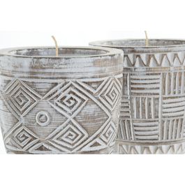 DKD Home Decor Vela Boho Blanco Marron 15 x 15 x 15 cm (2 Unidades)