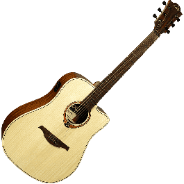 LAG Guitarra Acústica Dreadnought Cutaway Tramoantane 70 A/E Folk Eletroacsutica Natural Satinado Tapa Abeto Engelmann Macizo