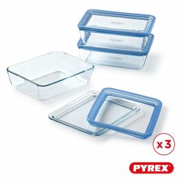 Pyrex 3426470296250 Juego de 3 Recipientes con Tapa de Vidrio Rectangular 1,5 L