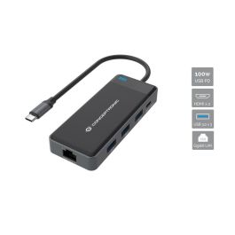 Conceptronic DONN14G Adaptador USB-C Multipuerto 7 en 1 a HDMI 4K, USB-C PD 100W, USB 3.0, GbE