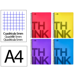 Liderpapel Cuaderno espiral Micro Think A4, Tapa Plástico, 140 Hojas, 80gr, Cuadro 5mm, 5 Bandas, 4 Taladros, Referencia 4 Precio: 139.58999956. SKU: B19FA8DM9Y