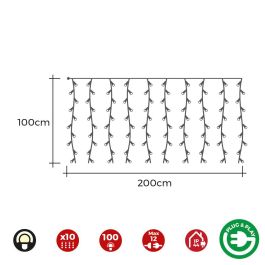 Edm Cortina Easy-Connect con Programador, 8 Funciones, 100 LEDs Blanco Cálido, 2x1m, IP44 Interior/Exterior