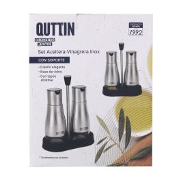 Quttin Set de 2 Aceiteras de Acero Inoxidable con Soporte - 18x9.5x23 cm, 320 ml (12 Unidades)