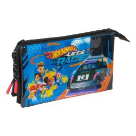 Hot Wheels Portatodo Triple Let's Race 22x12x3cm - Estuche escolar grande con tres compartimentos, ideal para material escolar de niños y niñas desde 3 años
