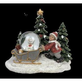 DKD Home Decor Figura de Navidad Tradicional Multicolor LED Trineo Resina 12.5x14.5x16 cm (2 Unidades) Pilas Incluidas
