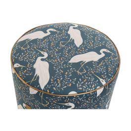 DKD Home Decor Reposapiés Oriental Verde Azul Poliéster/Madera 35x35x35 cm (2 Unidades) Hecho a Mano