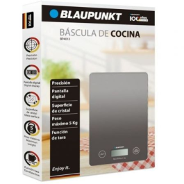 Blaupunkt BP4012 Báscula de Cocina Electrónica Digital hasta 5kg, Función Tara, Superficie Cristal, Gris