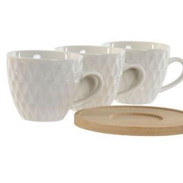 DKD Home Decor Set de 6 Tazas de Café Blancas de Porcelana y Bambú con 90ml de Capacidad y Medidas 6.4x5.5x8.5 cm