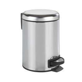 Wenko Papelera pedal de acero inoxidable Leman 3L, brillante, soporte para bolsas integrado, 17x22,5x25cm