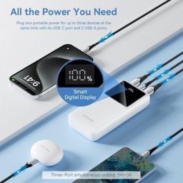 Vention FHLW0 Powerbank 20000mAh 22.5W Carga Rápida, Pantalla Digital, 3 Puertos USB-C USB-A Micro-USB, Blanco, Apto Viaje Avión