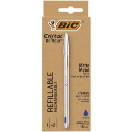 Boligrafo Bic Cristal Renew Cuerpo En Aluminio Mate Tinta Azul + 2 Recambios En Caja De Carton