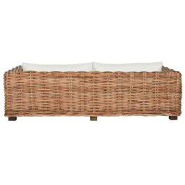 DKD Home Decor Indonesia 1c24 Sofá Natural Crudo Ratán 220 x 98 x 64 cm Set de 4 con Cojines