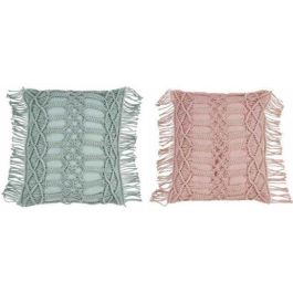 DKD Home Decor Cojín Scandi para Decoración con Macramé de Poliéster y Algodón Verde y Rosa, Medidas 10x45x45 cm (Juego de 4 Unidades) Precio: 47.0448. SKU: B1DXT957ZF