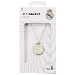 Real Madrid Colgante Escudo Oficial Unisex Plateado con Relieve Dorado - Cadena Ajustable 40cm - Aleación de Zinc