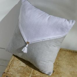 Cojín - HOY - CHARME - Slub x Chambray x Pompon Capucune - 40 x 40 cm
