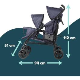 Bambisol Cochecito doble bastón: Asiento delantero 6-36m (máx. 15kg), trasero 0-36m (máx. 15kg) con reclinado completo