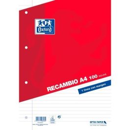 Oxford Recambio Classic 100H A4 Hojas Sueltas 1 Línea con Margen, 4 Taladros, Rojo. Papel OptikPaper con certificación EU Ecolabel. Precio: 3.50000002. SKU: B15GKGYHTB