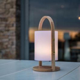 Lumisky Linterna Inalámbrica LED Woody H 37 cm Blanco Regulable IP44 Autonomía 10h Mango Madera Natural