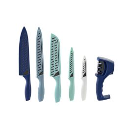 DKD Home Decor Cuchillo Básico Azul, Set de 6 Piezas de Acero Inoxidable y Polipropileno, Apto para Lavavajillas