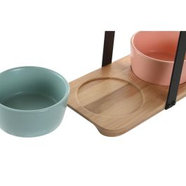 DKD Home Decor Set de Aperitivos Scandi 3 piezas Bambú Porcelana Multicolor Natural Apto Microondas y Lavavajillas