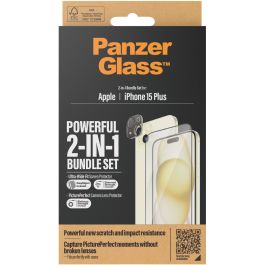PanzerGlass Pack 2 Unidades Protector Pantalla iPhone 15 Plus UWF con EasyAligner Vidrio Templado