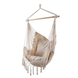 DKD Home Decor Silla Colgante Crudo para Terraza y Jardín, Algodón y Pino, 90x90x135 cm, con Cojín, soporta 100 kg
