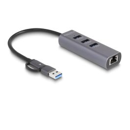 DELOCK 3 Port USB 5 Gbps Hub + Gigabit LAN mit USB Type-C oder USB Typ-A Anschluss im Metallgehuse