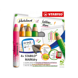 Stabilo Markdry Neon Pizarra Blanca 4 Colores + Sacapuntas Precio: 16.8069. SKU: B1E6Y363JE