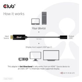 Club3D Adaptador HDMI 2.0 a USB-C CAC-1333, Resolución 4K a 60Hz, Activo, Negro