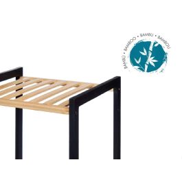 Berilo Estantería cuadrada de bambú y madera con 4 estantes, color negro y natural, 100.2 cm de alto x 35.2 cm de ancho x 30.2 cm de fondo