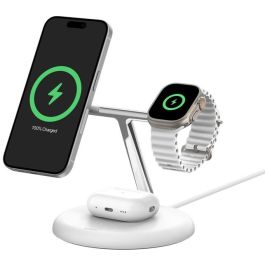 Belkin WIZ023VFWH Base de Carga Inalámbrica 3 en 1 Qi2 15W para iPhone, Apple Watch y AirPods, Blanco