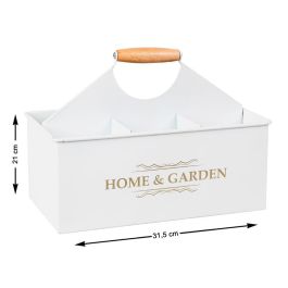 Botellero metálico blanco con asa de madera, capacidad para 6 botellas, estilo vintage - 21x31.5 cm Precio: 7.58999967. SKU: S1124451