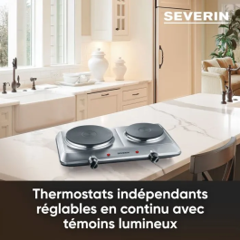 Severin DK1014 Placa de Cocción de Hierro Fundido Independiente - Acero Inoxidable 2500W, 46x7.7x29 cm