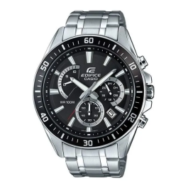Casio Edifice EFR-552D-1AVUEF Reloj Hombre Cuarzo Acero Brazalete Plata Dial Negro Cronómetro 10 ATM