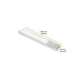 Emuca Aplique LED recargable por USB Kaus con sensor de movimiento, L600mm, Plástico y Aluminio, Anodizado mate