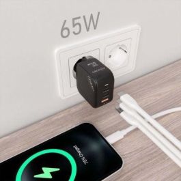 AISENS - CARGADOR GaN 65W, 2xUSB-C PD3.0 QC4.0, 1xUSB-A QC3.0, NEGRO