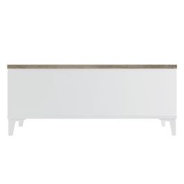 Mesa de centro con tapa elevable - Roble y decoración blanca - L 100 x P 50/72 x H 42/55 cm