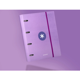 Antartik Carpeta con Recambio A4 Cuadro 5mm Forrada 4 Anillas 40mm Redondas con Solapa Color Lavanda