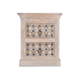 Giner y Colomer Mesita de Madera de Mango Natural con Detalles en Bronce y Cajones