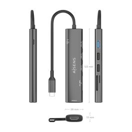 AISENS ASUC-7P027-GR Docking Station USB-C 7 en 1 con HDMI 4K, 3 Puertos USB, USB-C PD 100W y Lector Tarjetas SD/MicroSD Gris
