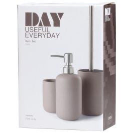 Day Juego de Baño 3 Piezas Gris Vaso, Dispensador y Escobilla WC