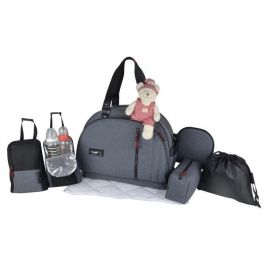 Bebé a bordo - bolsa para cambiar pañales - equipo de fin de semana humo - bolsa de viaje para bebé - detalles de cuero burdeos gris jaspeado y bolsa grande negra Precio: 104.49999956. SKU: S7150691