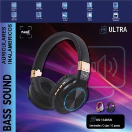 SAMI Auriculares ULTRA, Negro, con Radio FM, Bluetooth y Auxiliar, Plegable, Bateria 400mAh